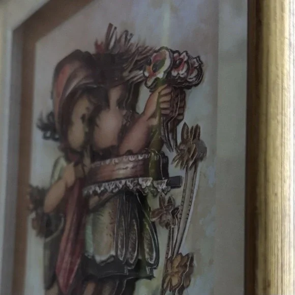 VTG 3D Decoupage Hummel Style Framed Art Two Children Artist Signed Cottagecore - Picture 4 of 14